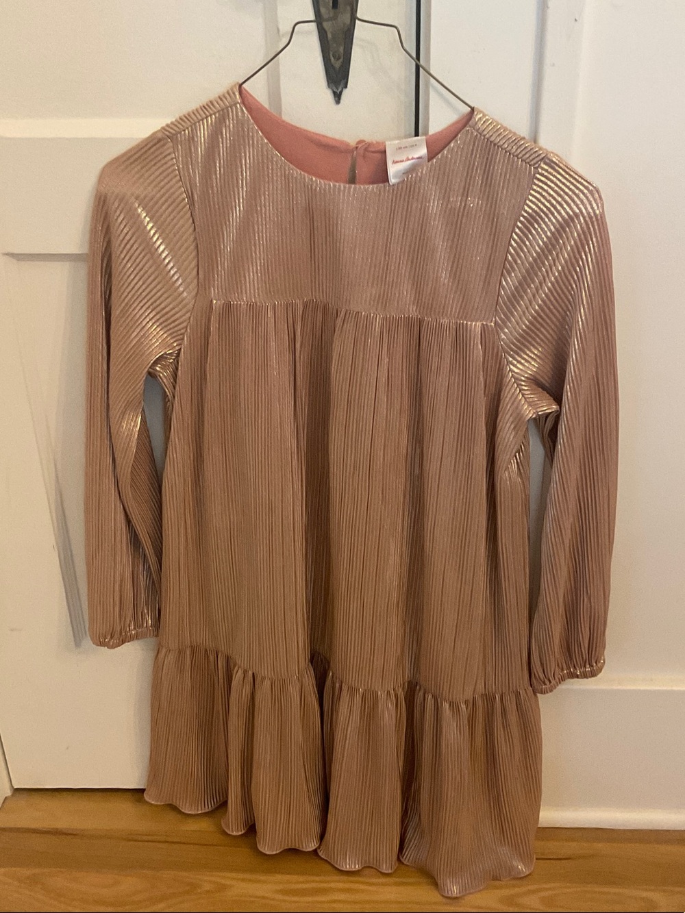 Hanna Andersson Metallic Rose Gold Pleated Long-Sleeve Dress